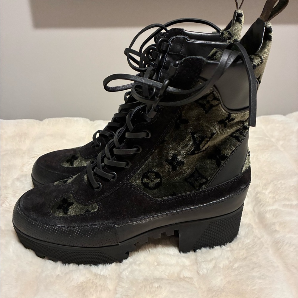 Louis Vuitton Black and Green Lace Up Boots